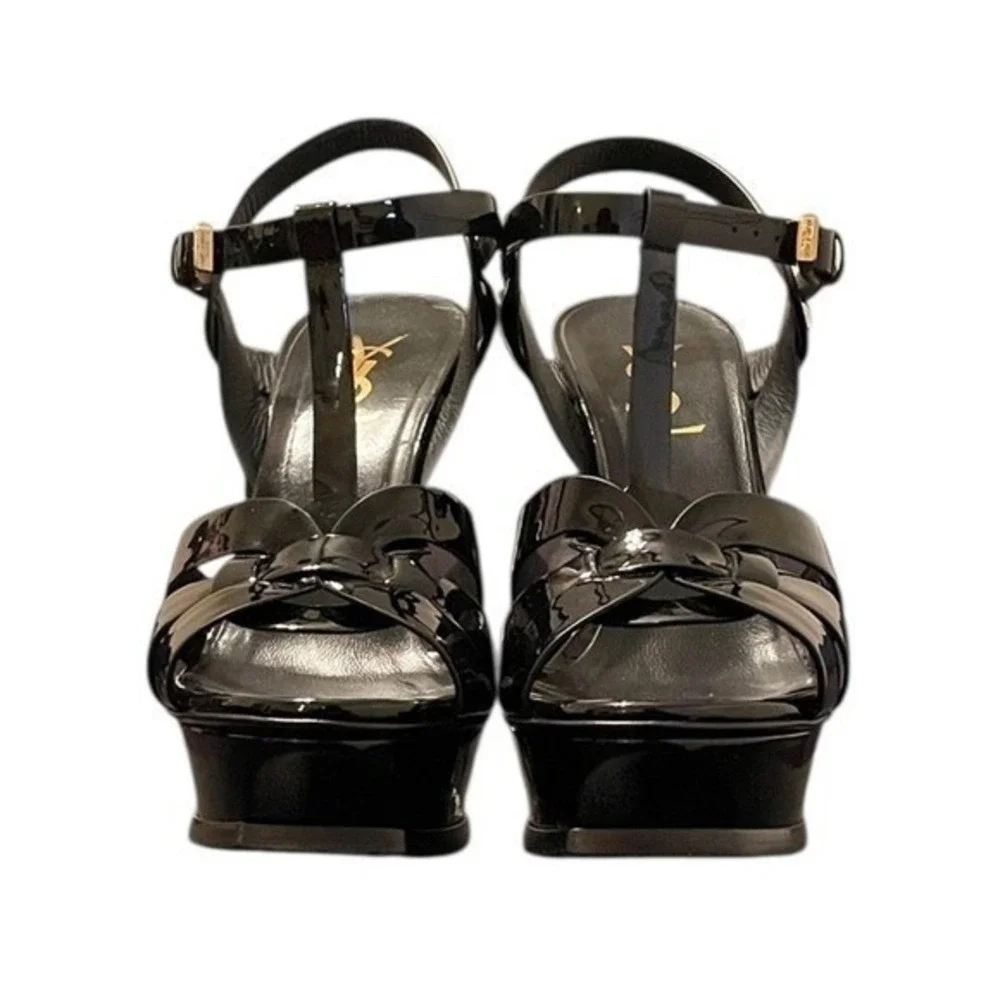 Saint Laurent Women's Nero Leather Vitello Vernice Soft Heels Size EU38 (US 8)‎ - Picture 3 of 15